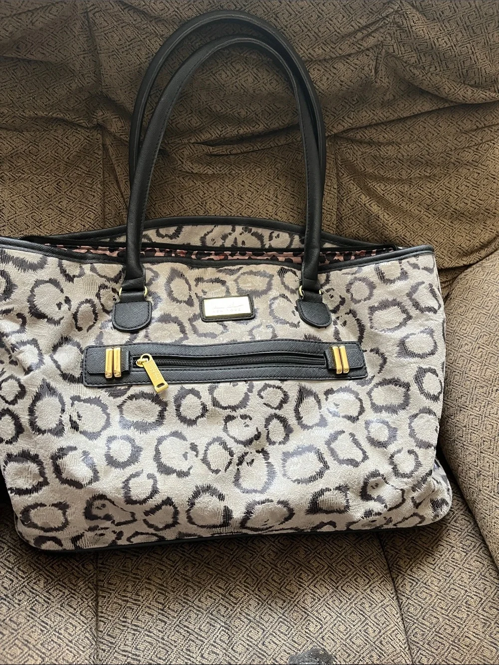 Nicole Miller New York Carry On Tote- grey black cheetah print